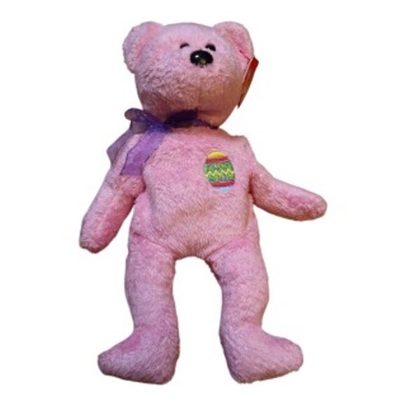 TY Beanie Baby “Eggs” 2000 Pink Easter Bear Retired Embroidered Egg MWMT - Picture 1 of 11
